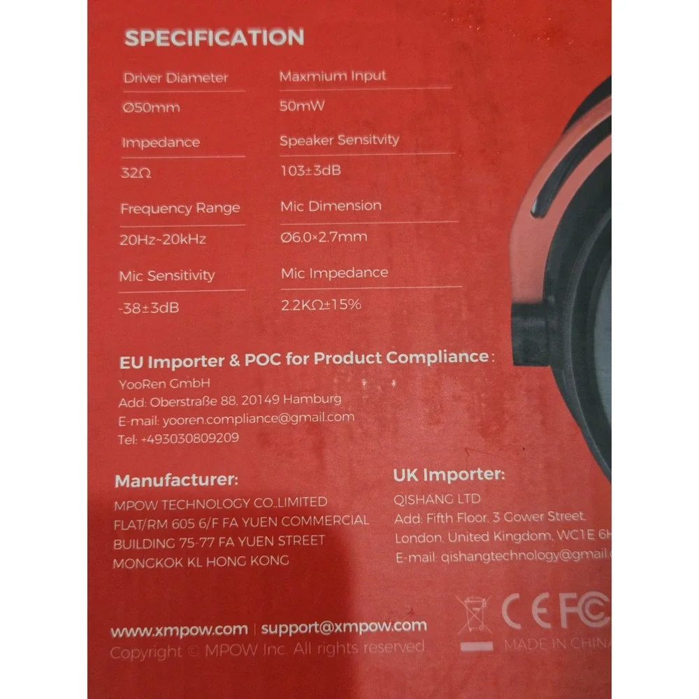 MPOW AIR SE Gaming Headset Surround Sound Noise Cancelling Mic‎ Black Red BH439A
